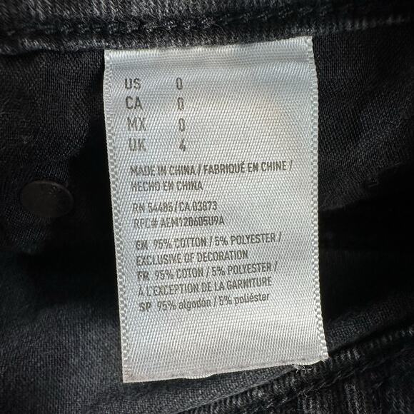 American Eagle Size 0 Black Jean Denim Button Fly Raw Hem Mini Skirt 27X13 - Picture 7 of 8